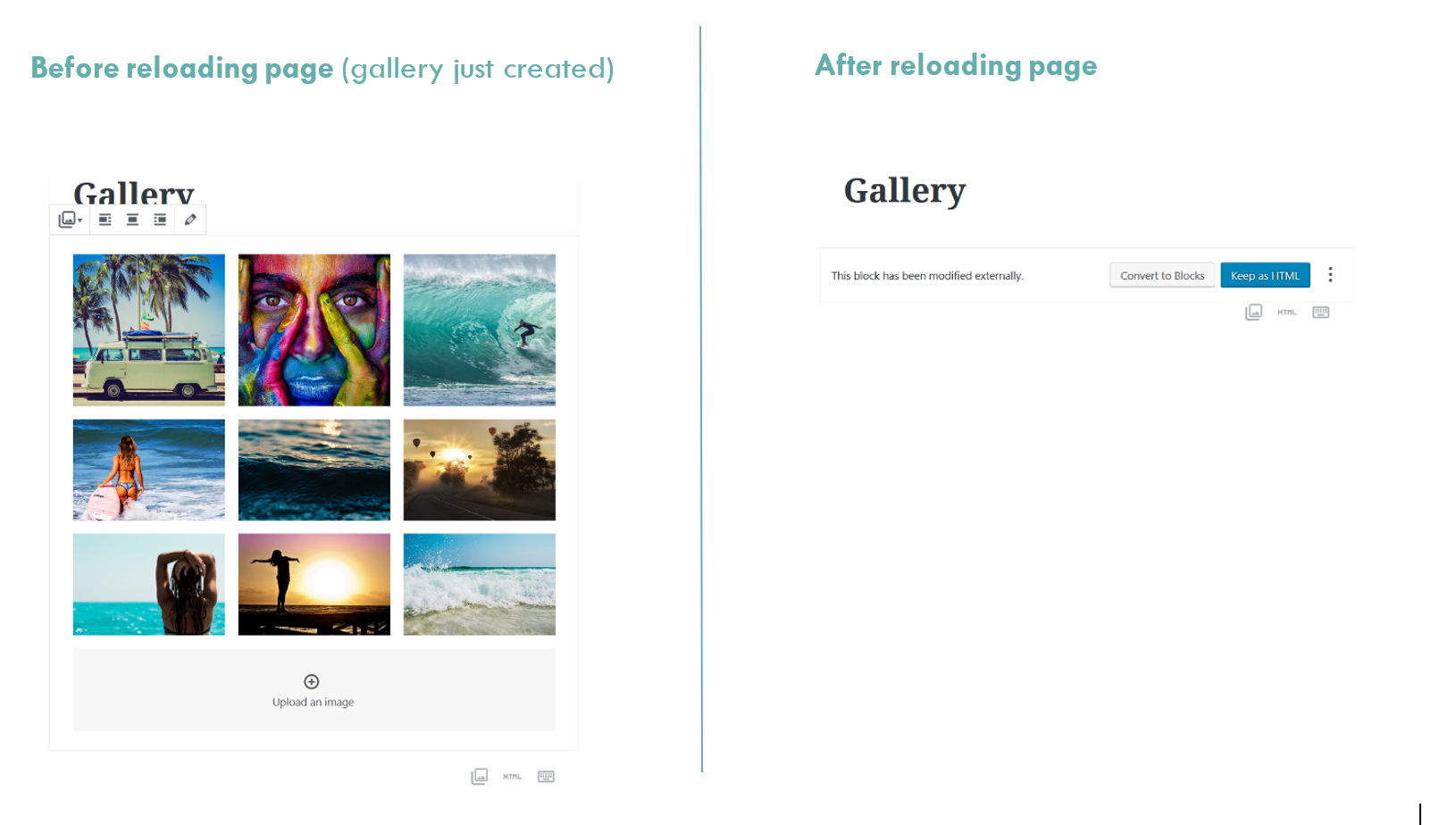 Gallery block - before and after reload
