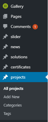 Projects in Menu