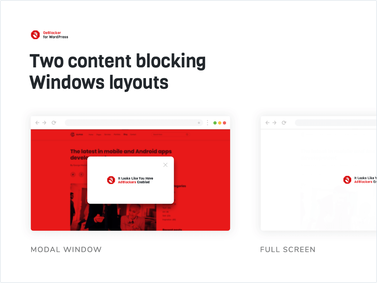 Two content blocking window layouts