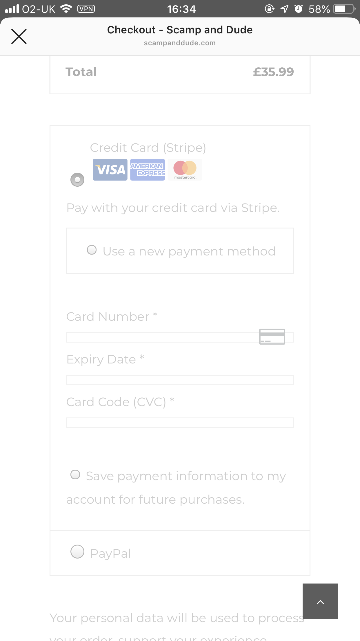 Greyed out payment options