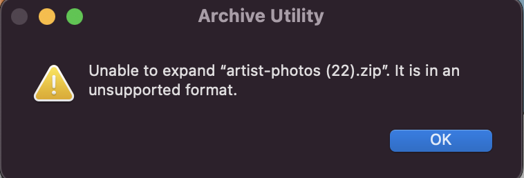 "Unable to expand archive. It is in an unsupported format